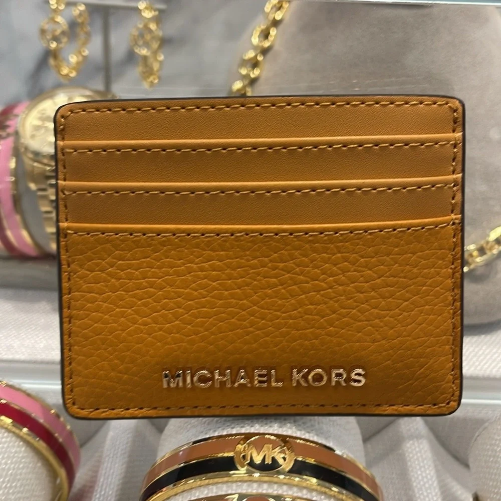 MICHAEL KORS Large Pebbled Leather Card Holder Case Cider NWT